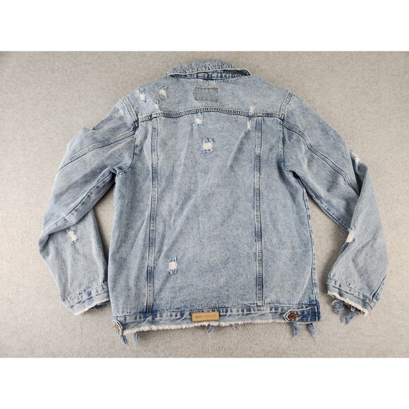 Beau‎ Hudson Men's Medium Light Blue Distressed Button Up Denim Jean Jacket Coat - Picture 9 of 14